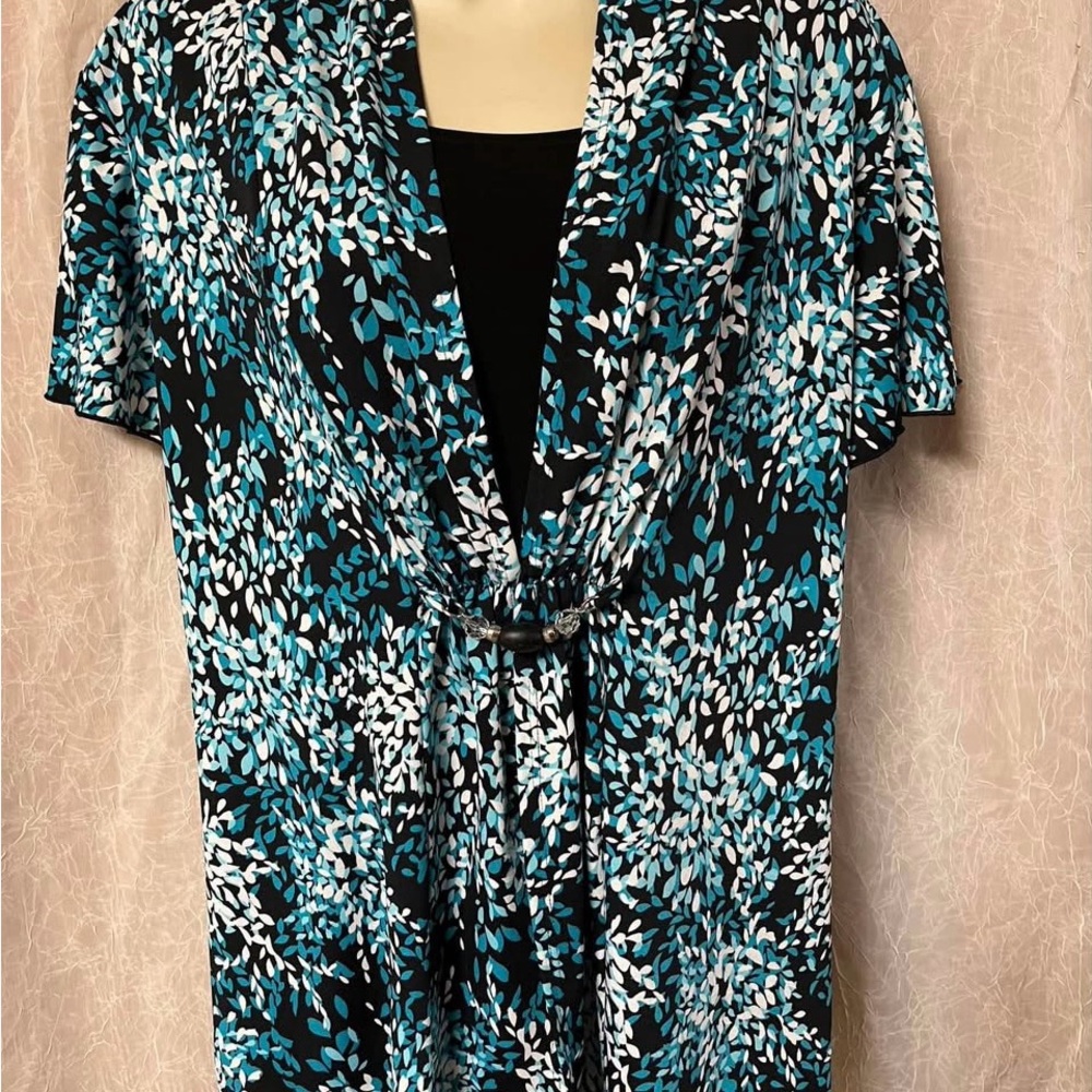 Notations Black and Blue Leaf Print Blouse